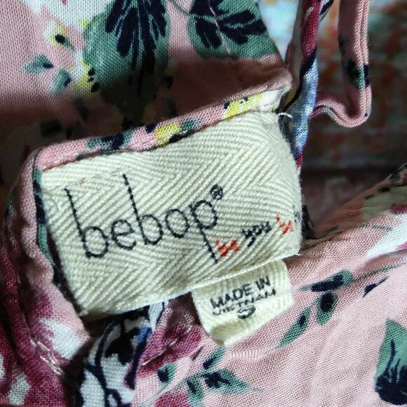 Bebop Pink / Blue Floral Size Small V Neck Mini Dress Tie on Back Elastic Waist - Picture 7 of 8